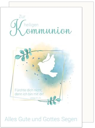 Edition Seidel Premium Glückwunschkarte zur Kommunion mit Umschlag. Kommunionskarte Karte mit Spruch Grusskarte Taube Vogel Mädchen (KO302 SW024)