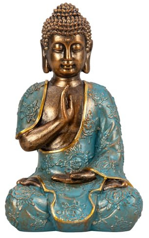 Lifestyle & More Buddha Skulptur Dekofigur aus Kunststein Gold/Mint grün Höhe 23cm Breite 14cm