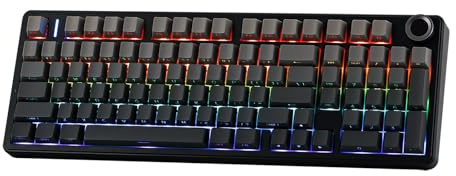 MechLands Aula F99 PRO 96% Mechanische Gaming Tastatur, BT5.0/USB-C/2.4GHz Wireless, Hot Swappable Gasket Custom Keyboard mit 8000mAH Batterie, Drehknopf, RGB für Win/Mac, QWERTY (Grau)