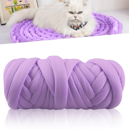 WIYETY DIY Sperrige Armstricken Wolle: 500g Roving Garn zum Handstricken Häkeln,Hand Chunky Strickdecke Decke Garn,Strickgarn Grob Gestrickte Kuscheldecke für Decken Körbe Haustiernester, Lila