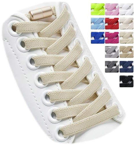 Puzeam 2 Paia di Lacci Elastici - Lacci Elastici con Chiusura in Metallo per Scarpe Senza Nodo, Lacci per Bambini, Adulti, Scarpe da Ginnastica Beige 120