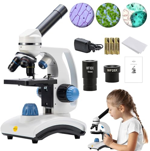 SW100 40X-1000X Ampliación Microscopio de compuesto para niños para principiantes, Microscopio de entrada con cabezal monocular giratorio, Lente de vidrio óptica, Asa de transporte, Sin cables