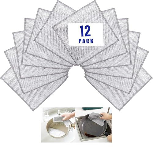 Funklu Paños de Alambre Multiusos, 12Pcs Trapos de Alambre Antiarañazos, Paño de Cocina Húmedo y Secos, Reutilizable de Alambre Lavar Platos, Paño de Limpieza de Alambre de Cocina