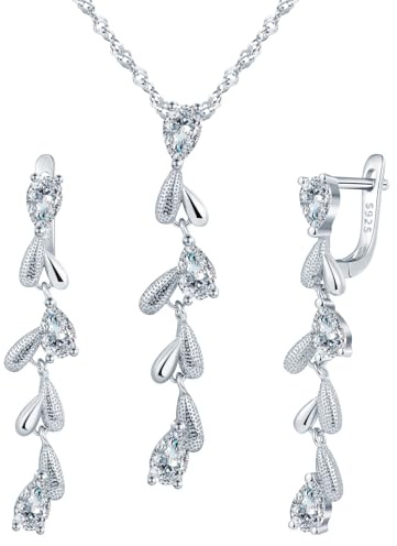 Yumilok Brillante 925 gotas de agua de plata esterlina colgante cadena de Zirconia clavos para los oídos Sra. colgante collar joyería set 925 de plata esterlina
