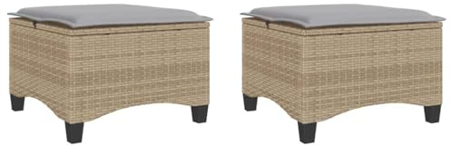 vidaXL Sgabelli Giardino con Cuscini 4pz Beige 55x55x36 cm Polyrattan, Seduta da Giardino, Sgabello da Esterno, Seduta a cubo, Seduta da Esterno