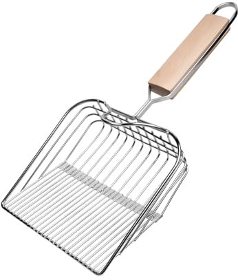 SZSIQI Pelle Litiere Chat Metal, Pelle a Litiere Chat, Pelles à Litière pour Chats avec Manche en Bois pour Nettoyage des Chiens Chats Chatons Litière Agglomérante, Espacement Trous 4 mm et 10 mm