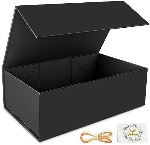 1-pack presentaskar, 30 x 15 x 10 cm presentlådor för presenter med lock, magnetisk stängning, rektangel, hopfällbar för brudgumskens förslagslåda, bröllop, jul, halloween, födelsedagspresent (svart)