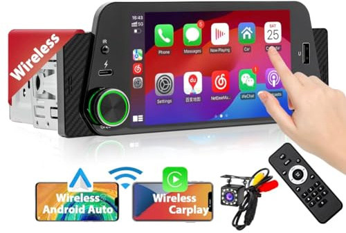 Remingtape endin-bilradio med trådlös bilspel/Android-bil, pekskärmsradio, Bluetooth, bakkamera, spegellänk