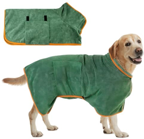 Accappatoio assorbente per cani, in microfibra per animali di piccola, media e grande taglia, ad asciugatura rapida, con collo e vita regolabili per cani, animali domestici e gatti da 14 a 24 kg - M