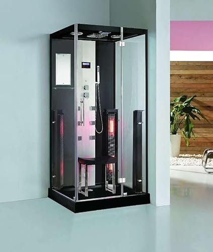 Dampfdusche Colorado inkl. Infrarotsauna 100x90 cm mit Tropenbrause, Massagedüsen, LED-Farblicht, Touchscreen und Bluetooth – Luxuriöse Duschkabine mit 3 kW Dampfgenerator, Infrarotstrahlern und Aroma