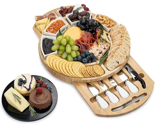 Tabla de quesos | Tabla grande de madera para charcutería, contenedor de alimentos para reunión con platos de cerámica para servir restaurantes, hogar, bodas, eventos