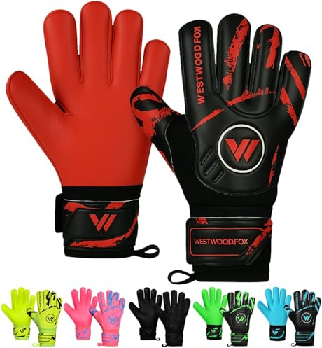 WESTWOOD FOX målvaktshandskar, fingerskydd fotboll målvaktshandskar för barn, ungdomar, vuxna, tungt grepp palm Dumbo latex 4 + 3 mm, handledsstöd