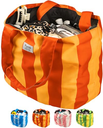Bagelite Beach Bags Waterproof Sandproof, XL Large Tote Bag with Zipper, Pool Swim Bags for Women, Red Orange