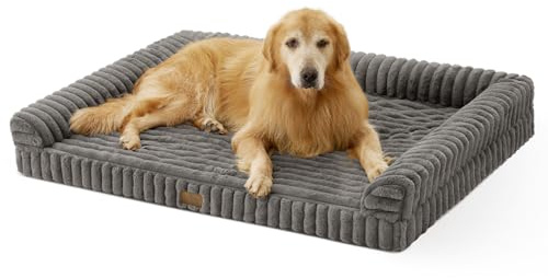 COZY KISS Orthopedic Dog Beds Large 122x89x19cm, Washable Dog Sofa, Cream | Waterproof Dog Sofa with Egg-Crate Foam, Soft Faux Fur & Corduroy Cover, Ergonomic Pet Bed, Removable & Washable Dog Couch