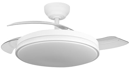 YATEK Rubia takfläkt med belysning vit, utdragbara vingar, tyst DC-motor, 60 W LED dimbar, 6980 lumen, 6 hastigheter, fjärrkontroll, sommar-/vinterdrift, Ø 107 cm
