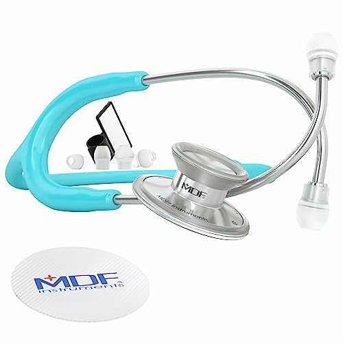 MDF Instruments, Acoustica Lightweight Stethoscope for Doctors, Nurses, Students, Home Health Use, Adult, Dual Head, Pastel Blue Tube, Silver Chestpiece-Headset, MDF747XP03