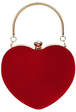 Meliya Women Heart Shaped Clutch Handbag Suede Shoulder Crossbody Purse Evening Pom Party Bag,Red