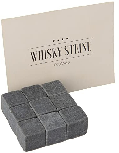 GOURMEO Cubetti da whisky 9 pezzi- in pietra ollare naturale|cubetti riutilizzabili, pietre da Whisky, whisky stones, pietre raffreddanti - Un set composto da 9 pietre
