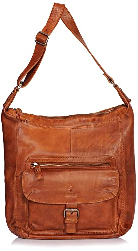 DONBOLSO Handtasche Paris Damenhandtasche aus Nappaleder Vintage Umhängetasche, Schultertasche mit Schlüsselband Cognac