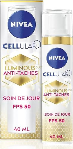 NIVEA Cellular Luminous 630® - Cuidado de día SPF 50 antimanchas (1 x 40 ml), cuidado facial enriquecido con ácido hialurónico y vitamina E, cuidado perfeccionador de la tez femenina