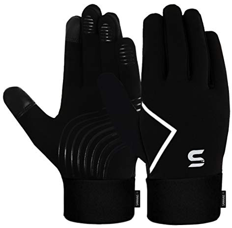 Running Gloves Cycling Winter Gloves Men Women Touchscreen Anti Slip Grip Lightweight Thickened Fleece Lining Windproof Outdoor Hiking Driving Thermal Workout Training Gloves (Black, Black-Large)