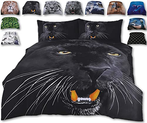 Rare Angry Wild Black Panther Bed Set – 3D Animal Printed SINGLE Beddings Duvet Cover + One Matching Pillowcase - Premium Quality Print – Natural Cotton + Virgin Polyester (Panther, Single)