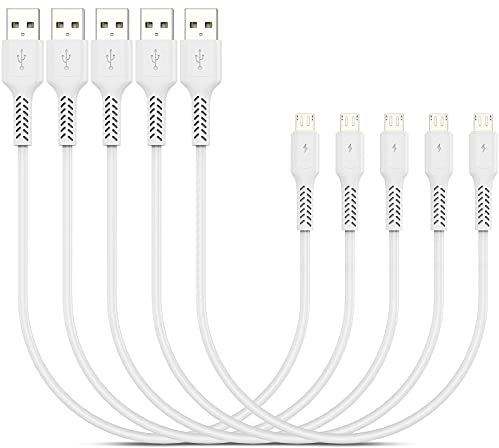 Short Micro USB Cable, PEAKLIFT 30cm 5Pack Fast Charging Cable 0.3m Micro USB Charger Lead Android Cable Compatible with Samsung Galaxy S7 S6 S5, Nexus, LG, PS4, HTC, Motorola, Kindle and More (White)