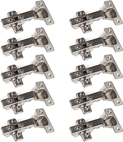 Evotrade Cerniera T45 Battuta Esterna (Collo 0) con Ammortizzatore Soft Close + Piastra Basetta di Montaggio a Croce + Viti di montaggio - Cerniere a Tazza 35 (Set da 10, 20 o 30) (30 Pezzi)