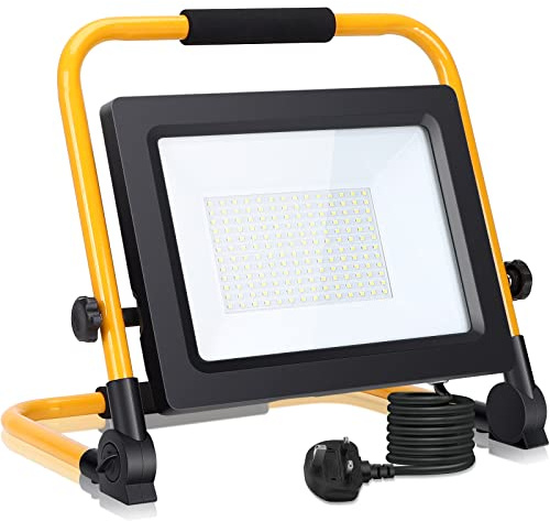 Aigostar 100W LED Work Light 8800LM, Job Site Light, Plug in Folding Floodlight, Portable Stand Work Light, 6500K Cold White, 5.9ft Wire with Plug