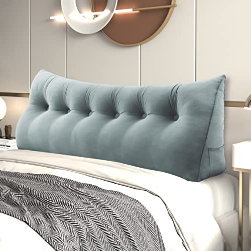 Johnear Rückenkissen Bett Keilkissen Sofa Rückenlehne Lesekissen, Lehnenkissen Dreieckige Kopfkissen Lendenkissen mit abnehmbarem Samt Bezug (Grau, 180cm