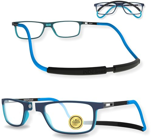 INDESMED Gafas de Lectura Magnéticas Ligereza, Estilo Moderno y Filtro de Luz Azul - Ajuste Preciso Patentado para Hombres y Mujeres (Azul, 1.5, Dioptrías)