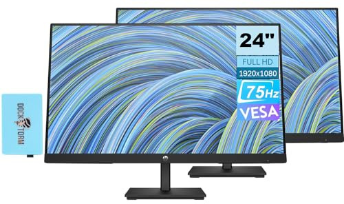 HP V24v G5 FreeSync Monitor 65P62AA#ABA Bundle with Docztorm Dock, 24 FHD VA (1920x1080) 75Hz Display, 1 HDMI 1.4, VESA Mount (100x100mm), Ideal for Home & Business, Black (2025 Latest Model) (2Pack)
