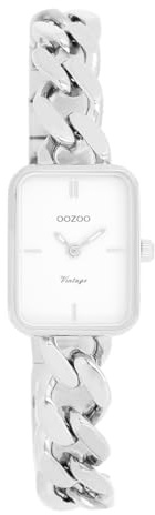 Oozoo Vintage Damen Uhr Silber/Weiß | Armbanduhr Damen mit Metall Chunky Armband | Moderne Uhr für Frauen | Edle Analog Damenuhr in rechteckig C20360 (20x26mm Gehäuse)