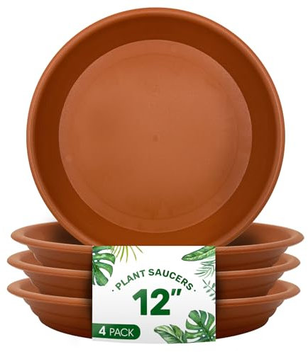 HenHaven 4 Pack of 12 inch Plant Saucers - Heavy Duty Plastic Plant Tray, Durable and Thicker Flower Pot Saucers for Indoors Outdoors Planters, Terracotta, TCPS2024