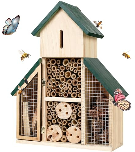 Hotel de abejas, casa de mariquitas para el jardín, casa de mariquitas colgante de madera | Protección decorativa de jardín para mariquitas, crisopas y abejas, lugar de anidación para el patio
