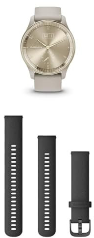 Garmin vívomove Trend, Stylish Hybrid Smartwatch with up to 5 days battery life, French Grey & Quick Release Band (20 mm) - Black with Slate