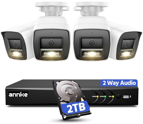 ANNKE 2-Way Audio Wired CCTV Camera System, 8CH 3K Lite CCTV DVR with Person/Vehicle Detection, 4X 2MP White Outdoor Bullet Cameras with Color Night Vision, 2TB Hard Drive for 24/7 Recording