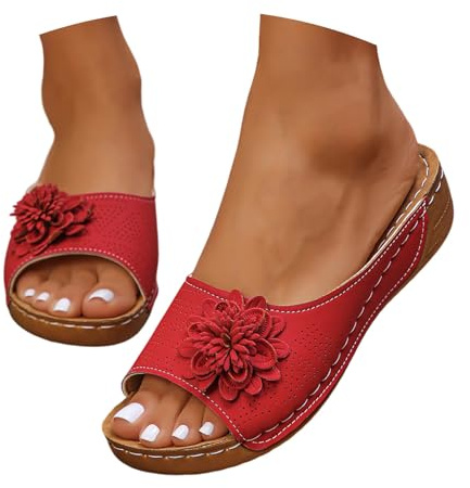 Mules en Cuir Sandales Femmes Été Confortable Mode Bout Ouvert Compensées Plateforme Pantoufles Premium Orthopédiques Chaussons Dame Fines
