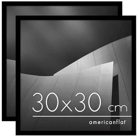 Americanflat Marco para Fotos 30x30 cm en Negro - Marco de Fotos de Moldura Fina con Cubierta de Plástico Resistente y Accesorios para Colgar en Pared - 2 Unidades