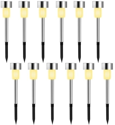 Tking 12Pcs/Pack Outdoor Solar Garden Ground Plug Lights (Colourful/Warm White), Length 29.5cm, Outdoor Landscape Waterproof Lighting for Patios, Courtyards and Pathways LED Light Stakes (Warm White)