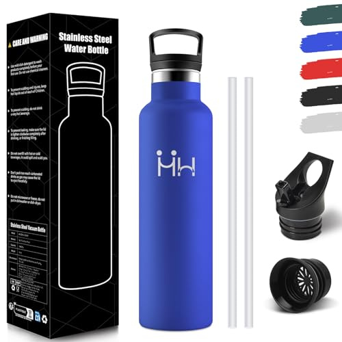 HoneyHolly Drinking Bottle 750 ml, BPA-Free, Stainless Steel, Leak-Proof Insulated Flask, Double-Walled, Stainless Steel Water Bottle, with Straw, Thermos Flask, Suitable for Carbonated Drinks