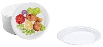 Lauroo Mehrweg-Menüteller Ungeteilt – Ø22 cm Plastikteller | BPA-freier PP Kunststoff | Spülmaschinengeeignet | Mikrowellengeeignet | Plastikgeschirr - 50 Stück