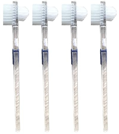 FONDOTIN Spazzolino per Dentiere Doppia Testa Trasparente 2 Pezzi Pulitore per Protesi Dentarie Setole in Nylon Resistenti Impugnatura Antiscivolo per Igiene Quotidiana e Alito Fresco