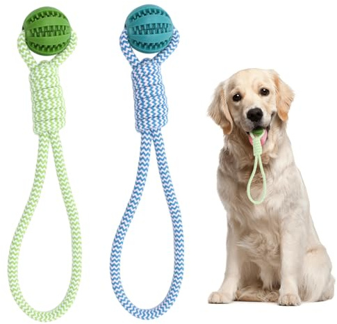 2-in-1 Tug Toys for Dogs Durable Rope and treat Ball Set for All Breeds Dog Tug Toy for All Ages Combines Tough Tugging Exciting Fetch Games and Effective Teeth Cleaning for Dogs (Green&Blue)