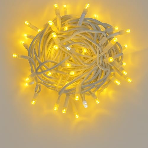 IXTRIMA Catena Luminosa 300 LED, 30Mt, Luce Giallo, Cavo Bianco, IP65, Prolungabile, Effetto Flash, ghirlanda nataliza, negozi, balcone natale