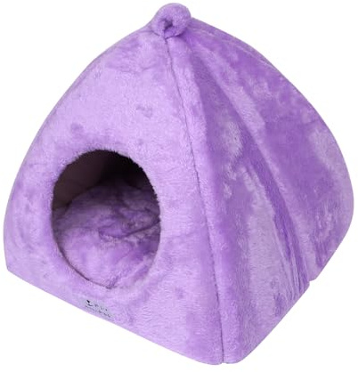 Cama cueva para gatos y perros pequeños felpa suave y cálida base antideslizante cojín extraíble y lavable refugio acogedor para invierno y descanso cómodo de mascotas 33x33x35cm (Morado, 38x38x34cm)