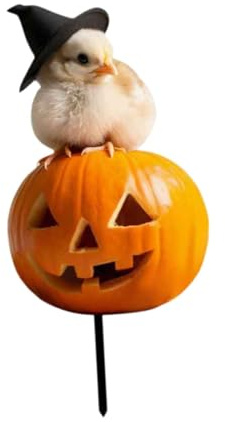 Dickly Estaca de Jardín Decorativa de Metal con Calabaza Animal Ornamental para Halloween Resistente de Hierro Adecuada para Decoración de Exteriores Patio, Polluelo