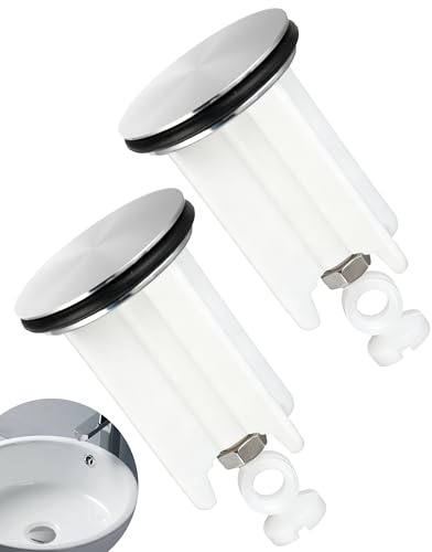 Tappo per lavandino universale da 40 mm, regolabile in altezza, tappo di scarico in ottone con gomma, robusto tappo per lavandino per bagno e bidet, 2 pezzi