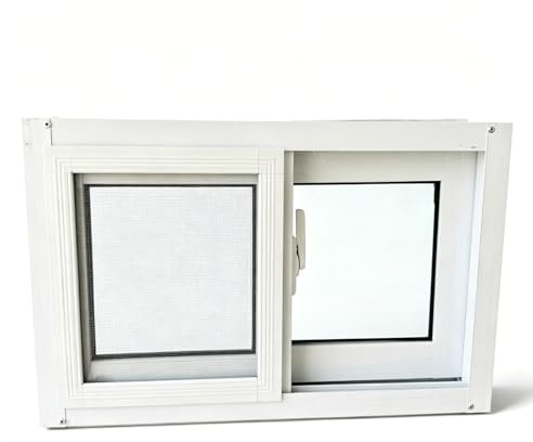 Finestra Scorrevole per Seminterrato in PVC Bianco con Zanzariera, Infisso Scorrevole Orizzontale per Cantina, Garage e Ristrutturazione, Resistente alle Intemperie white 58 x 48cm
