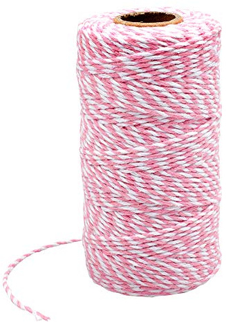 KINGLAKE Pink White Twine String - 2MM Cotton Bakers Twine for Crafts,Pink String for Home Decoration, Gift Wrapping Baby Shower,Valentines Day Mothers Day